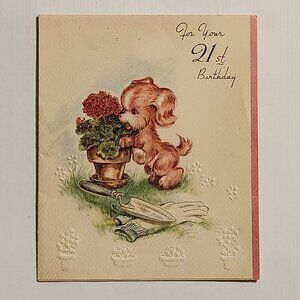 VINTAGE Greeting Card 21st Birthday Printed in Canada 1950s